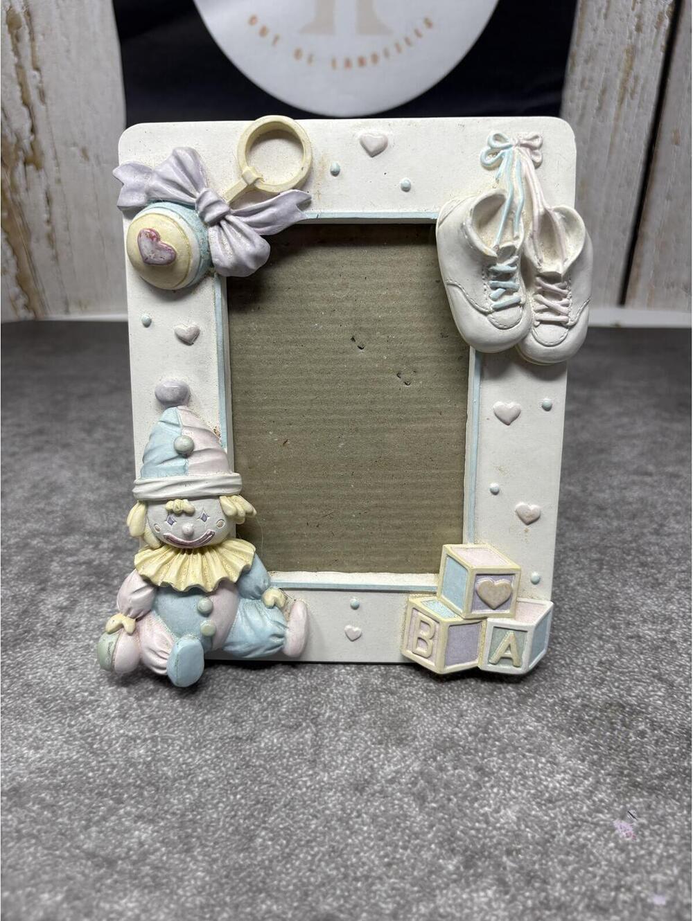Vintage 90s Pastel Resin Baby Nursery Picture Frame Clown ABC Blocks Shoes 4x6
